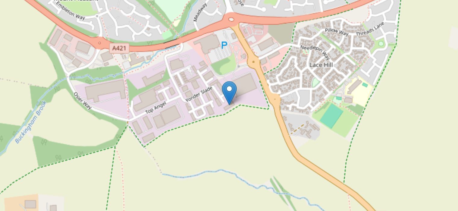 Map showing Buckingham Podiatry at Whiteleaf Business Centre, 11 Little Balmer, Buckingham